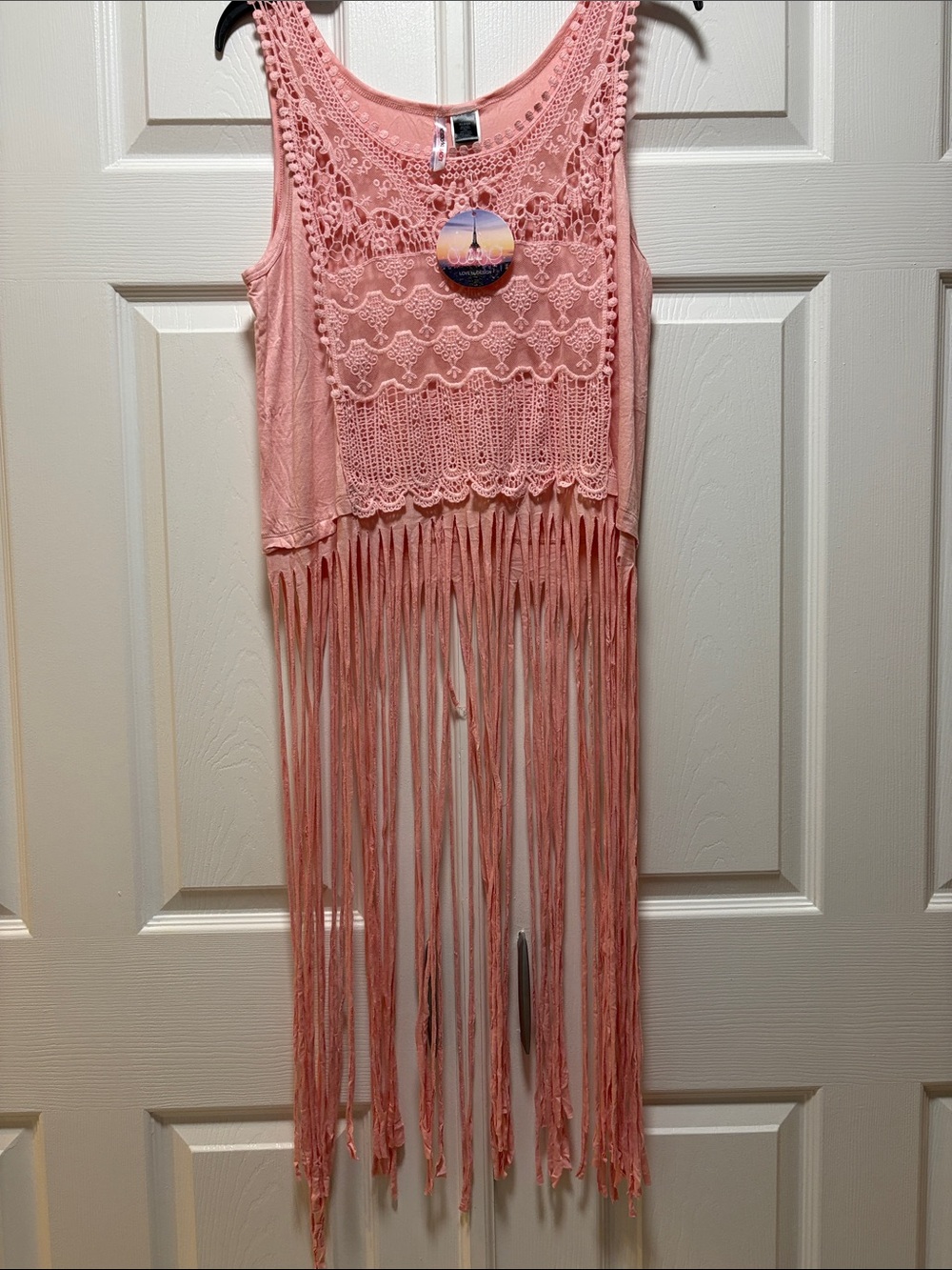 Crochet Fringe Tank Top - Pink